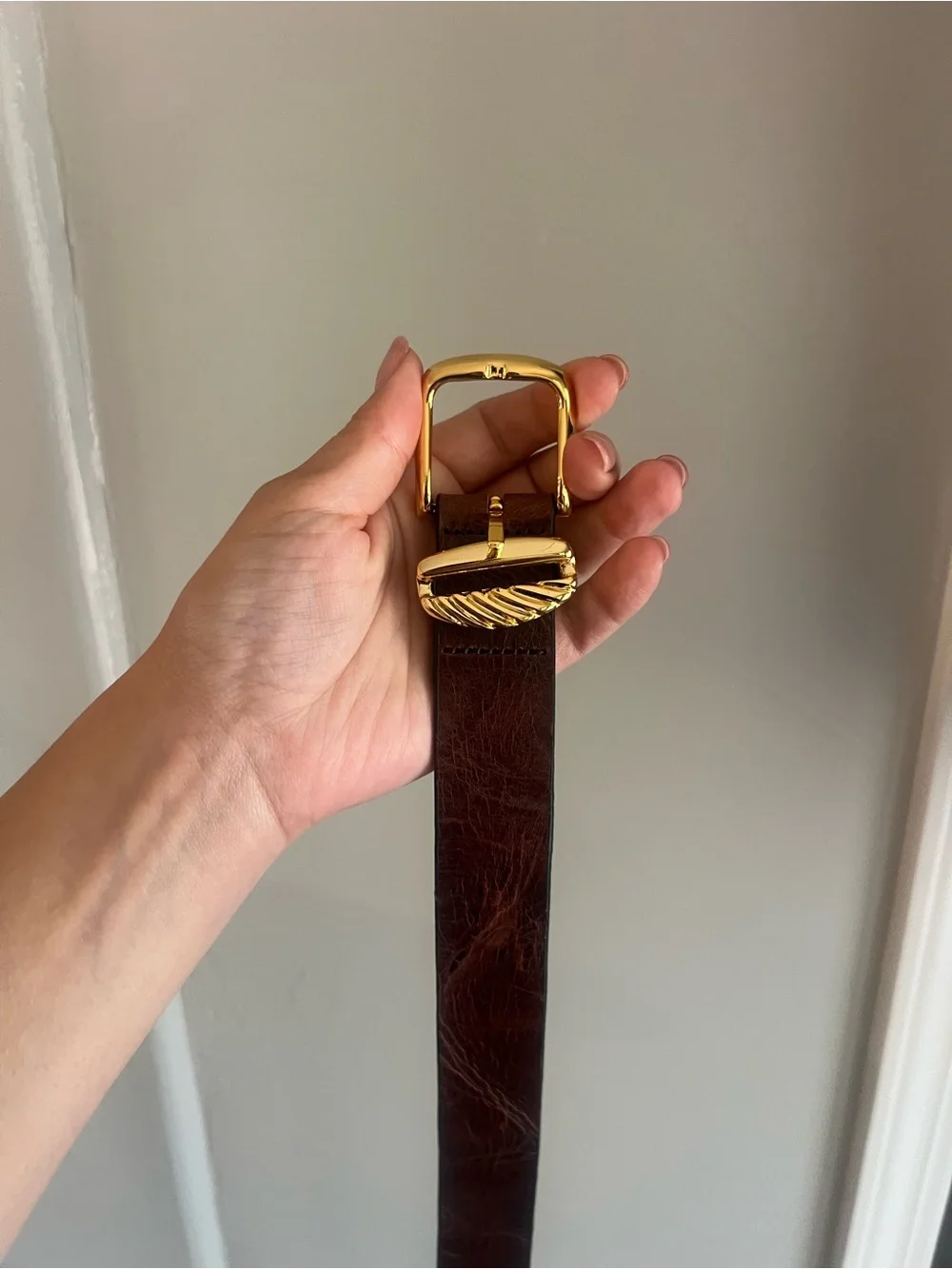AUREUM Dark Brown Leather Women’s Belt with Gold Buckle